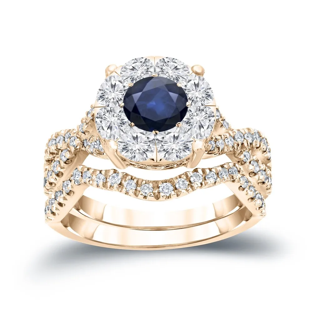Auriya 1/3ct Blue Sapphire and 7/8ctw Braided Infinity Diamond Engagement Ring Set 14k Gold sold by Zulily product image thumbnail 2