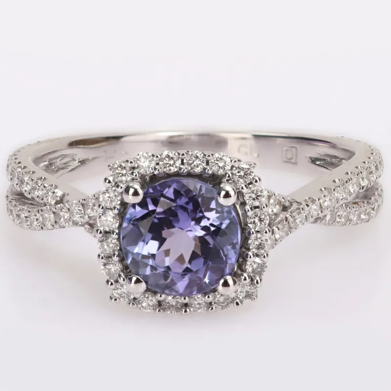 Miadora 1 1/8ct TGW Tanzanite and 1/2ct TDW Diamond Halo split shank Ring in 14k White Gold sold by Zulily