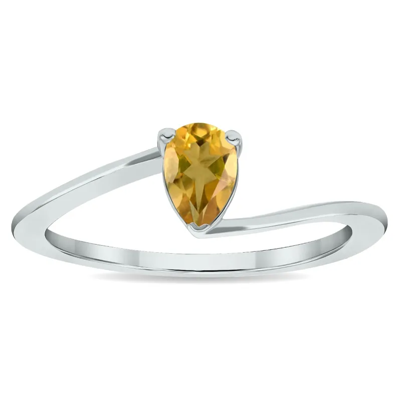 Women's Solitaire Citrine Wave Ring in 10K White Gold sold by Zulily