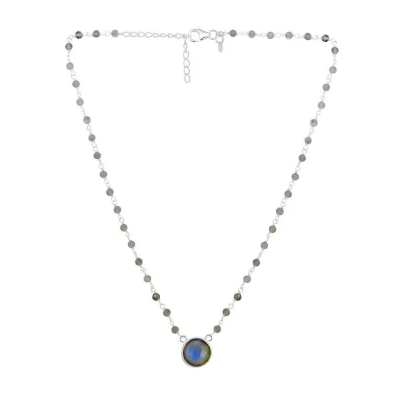 Natural Labradorite Sterling Silver Chain Necklace sold by Zulily