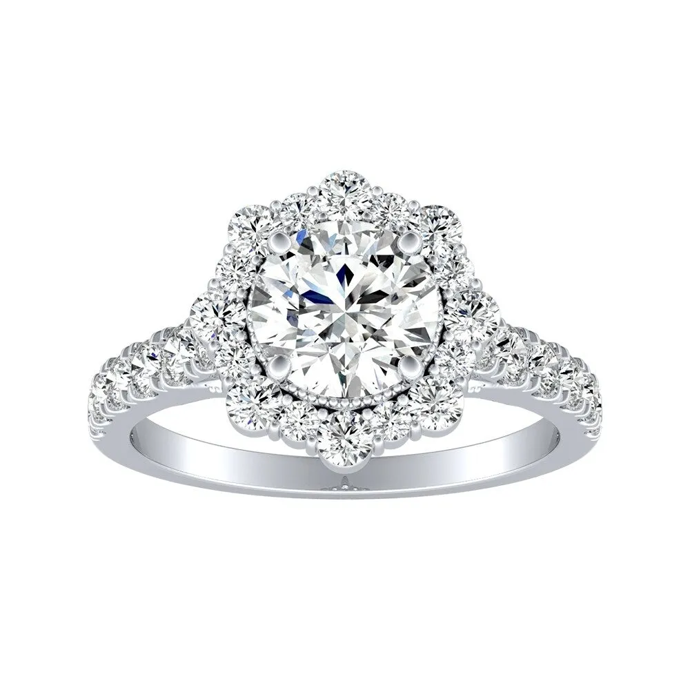 Auriya Round Vintage 2ct Moissanite and 3/4ct TDW Halo Diamond Engagement Ring 14K Gold sold by Zulily