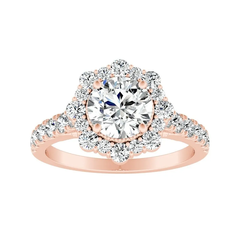 Auriya Round Vintage 2ct Moissanite and 3/4ct TDW Halo Diamond Engagement Ring 14K Gold sold by Zulily product image thumbnail 3