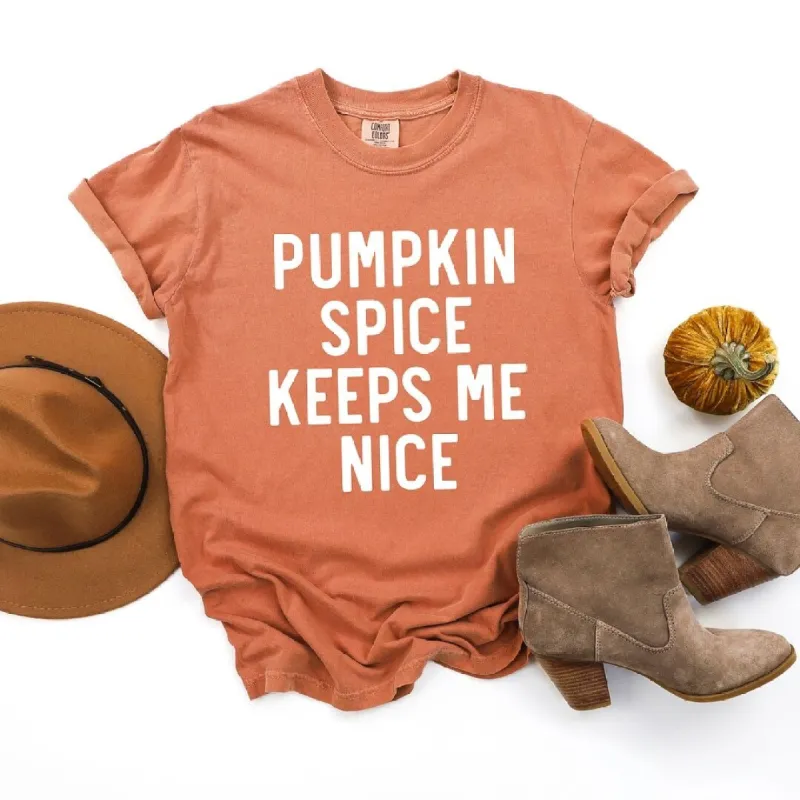 Pumpkin Spice Keeps Me Nice Garment Dyed Tee sold by Zulily