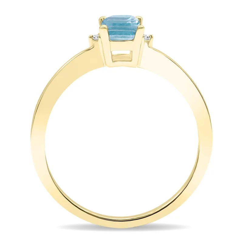 Women's Emerald Cut Aquamarine and Diamond Classic Band in 10K Yellow Gold sold by Zulily