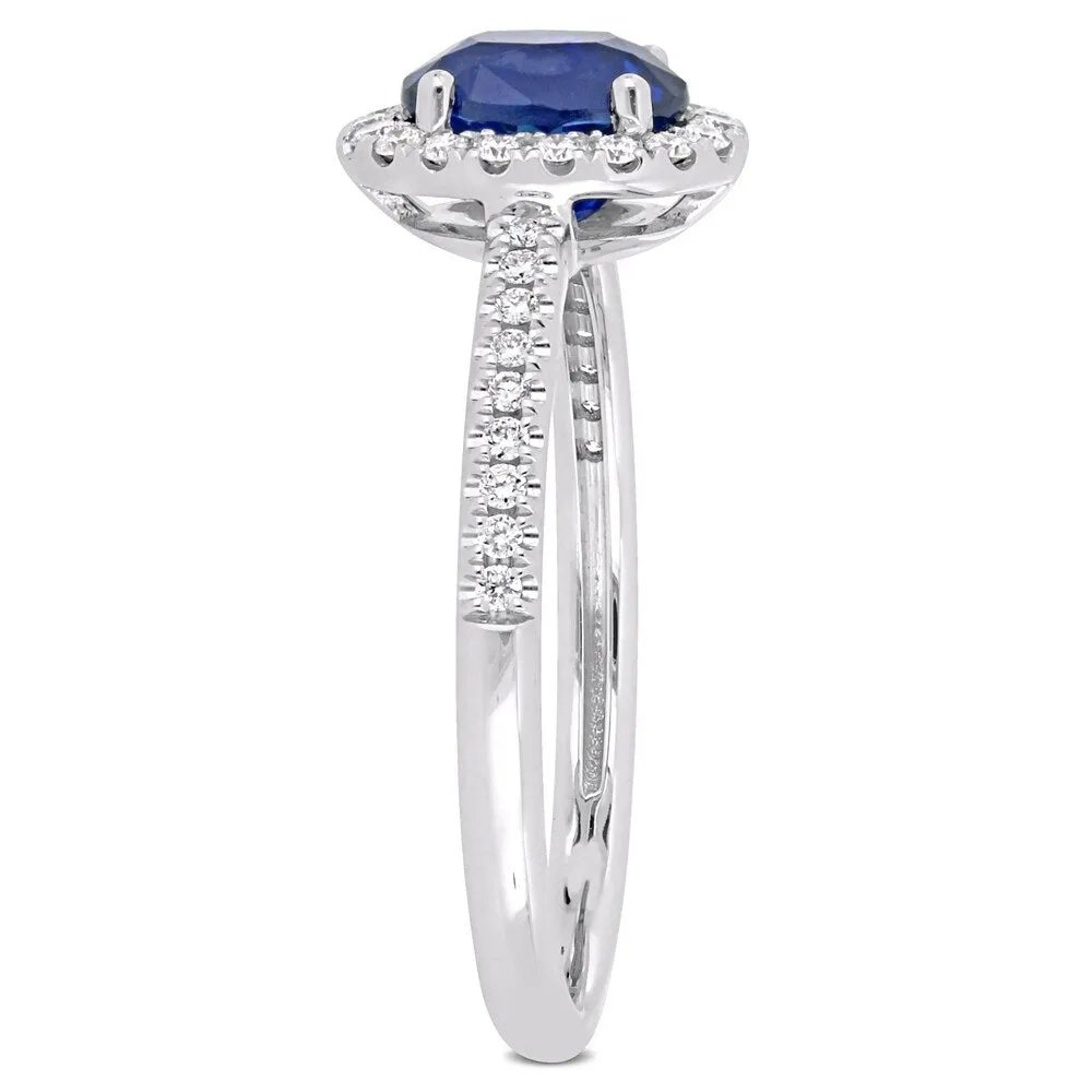 Miadora 14k White Gold Oval-Cut Blue Sapphire and 1/5ct TDW Diamond Halo Engagement Ring sold by Zulily product image thumbnail 3