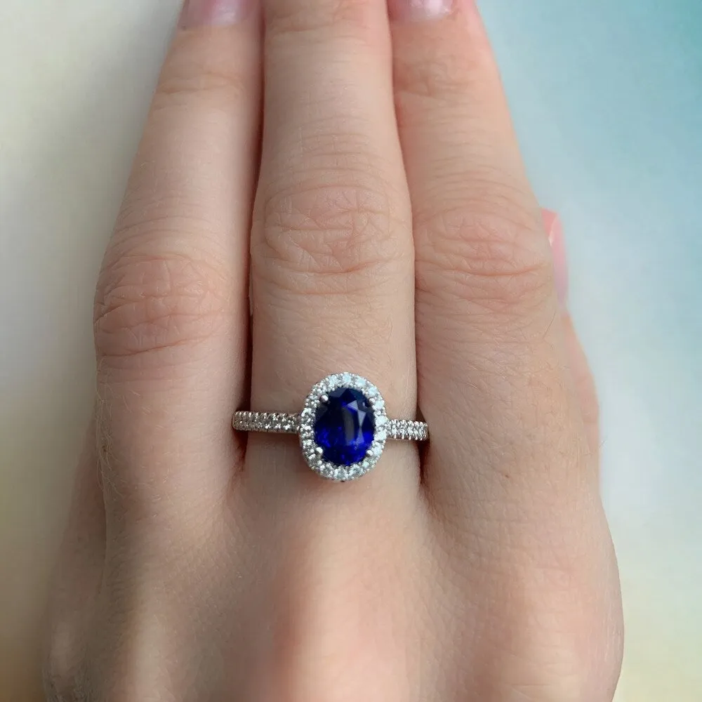 Miadora 14k White Gold Oval-Cut Blue Sapphire and 1/5ct TDW Diamond Halo Engagement Ring sold by Zulily