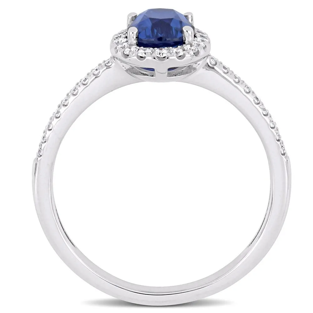 Miadora 14k White Gold Oval-Cut Blue Sapphire and 1/5ct TDW Diamond Halo Engagement Ring sold by Zulily product image thumbnail 4