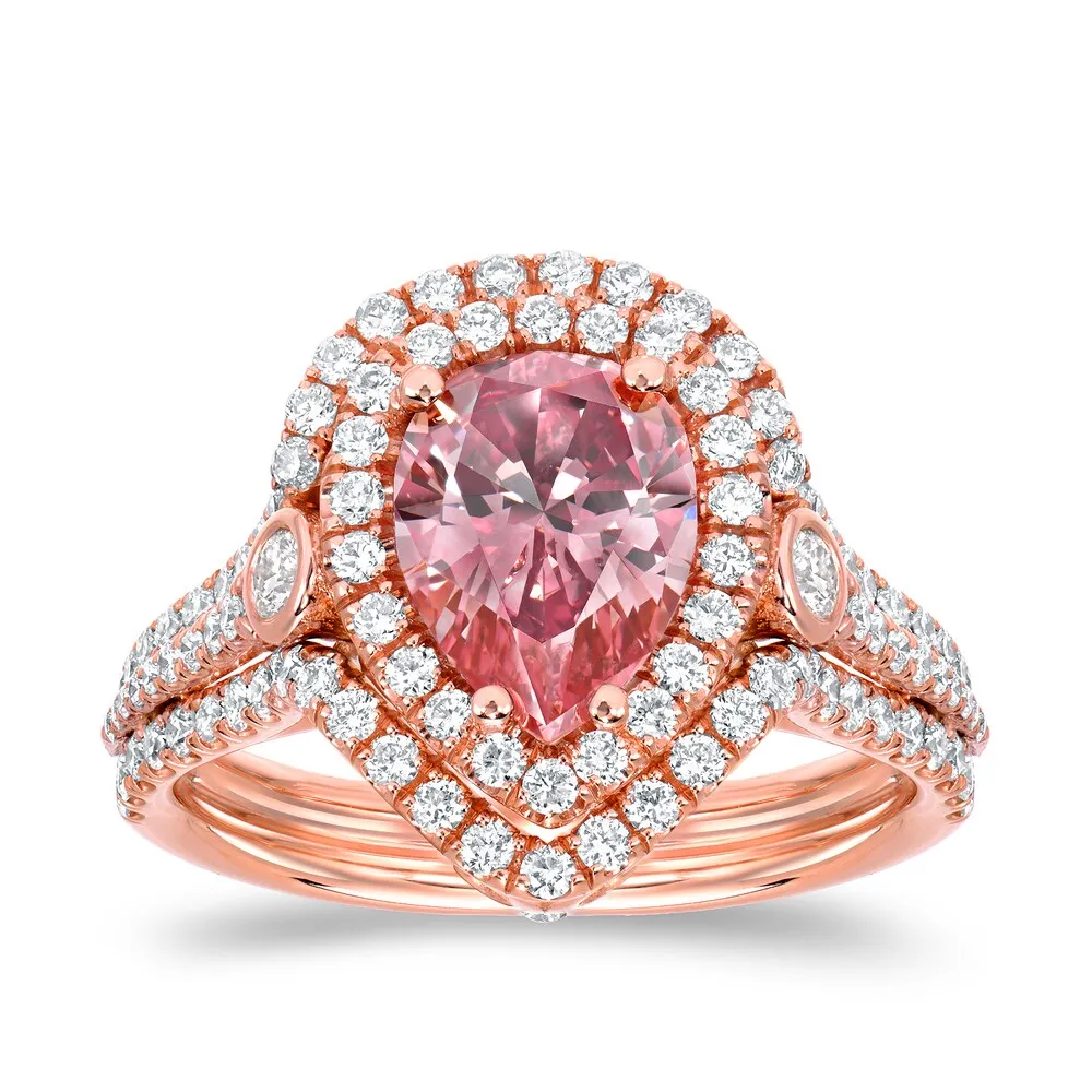 Auriya 18k Rose Gold 2 3/5ctw Fancy Pink Diamond Pear Halo Ring (VS1-VS2) sold by Zulily
