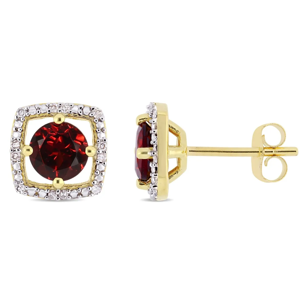 Miadora 10k Yellow Gold Garnet and Diamond Accent Floating Square Halo Stud Earrings sold by Zulily