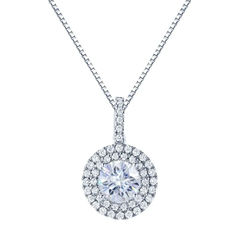 Auriya 14k Gold 4ct Double Halo Moissanite and Diamond Necklace 3/4ct TDW made by Zulily