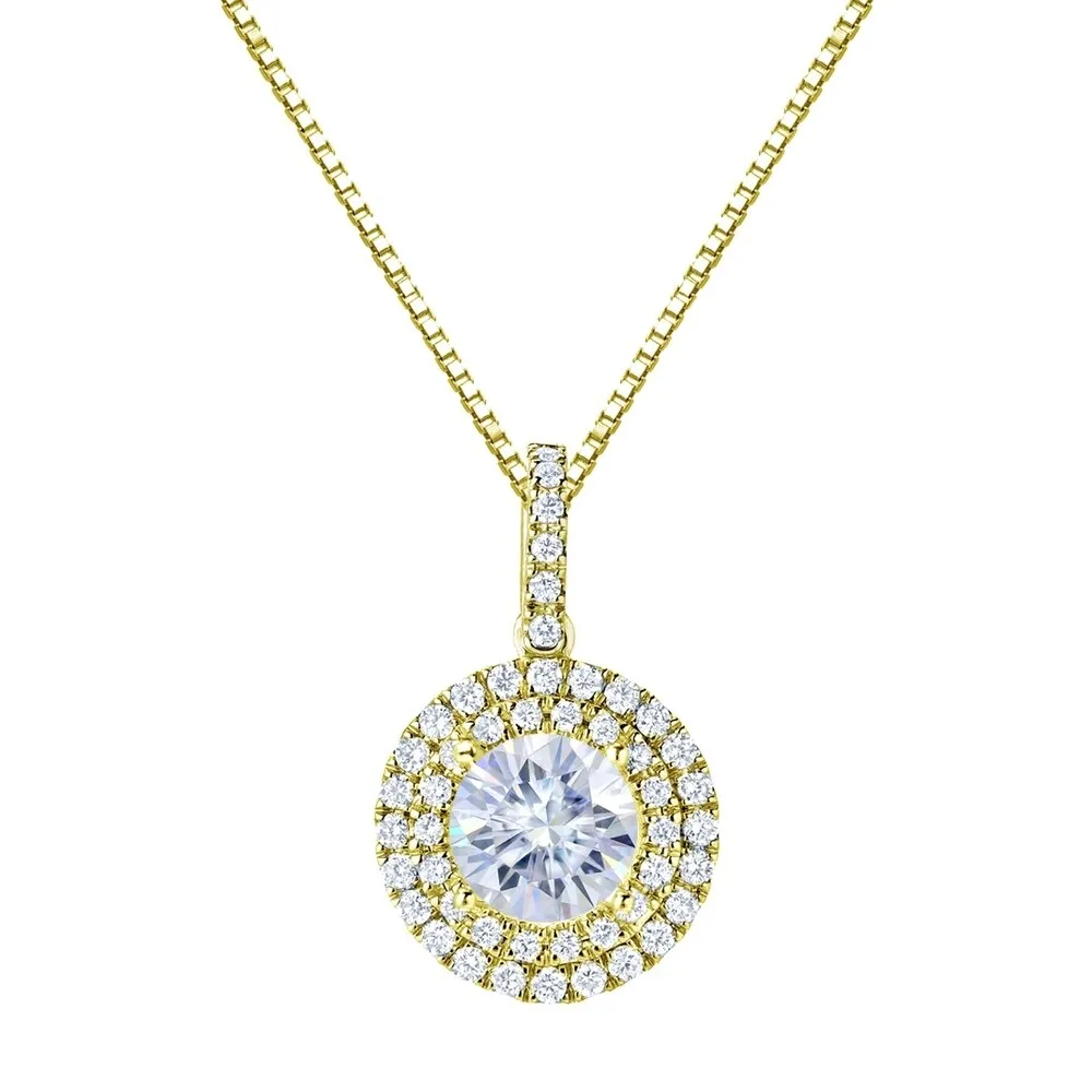 Auriya 14k Gold 4ct Double Halo Moissanite and Diamond Necklace 3/4ct TDW sold by Zulily product image thumbnail 2