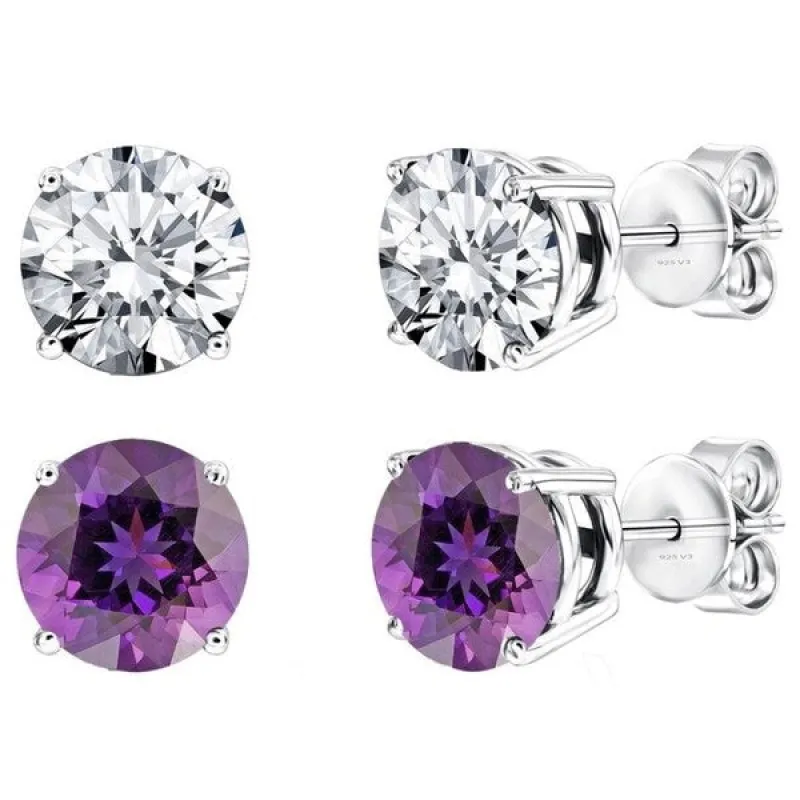 Set of Two Sterling Silver Stud Earring with Natural Amethyst and White Topaz sold by Zulily