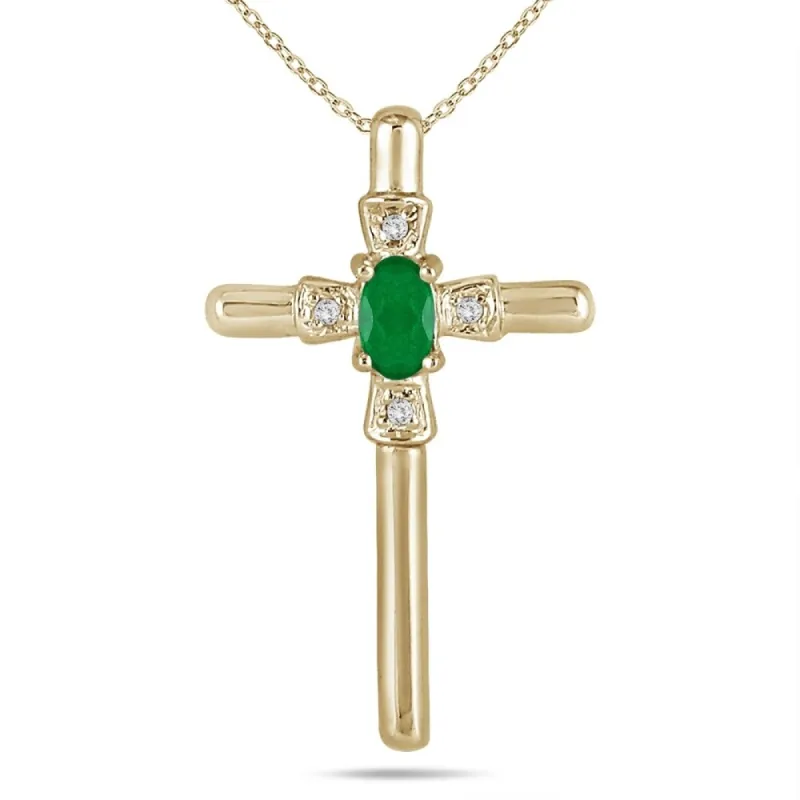 Emerald and Diamond Cross Pendant in 10K Yellow Gold sold by Zulily
