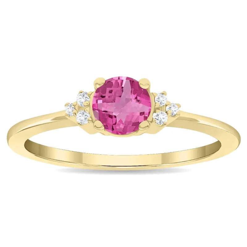 Women's Round Shaped Pink Topaz and Diamond Half Moon Ring in 10K Yellow Gold sold by Zulily