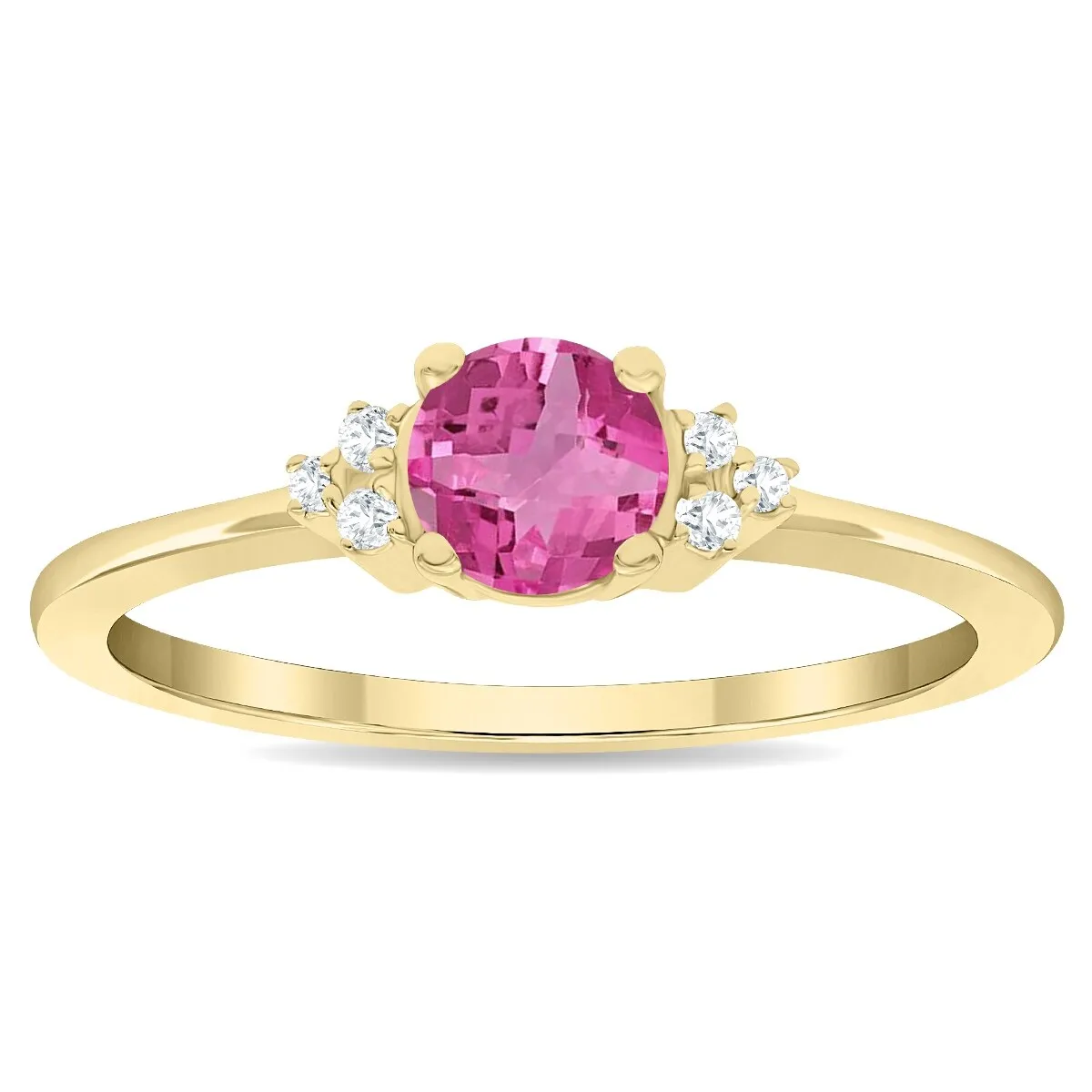 Women's Round Shaped Pink Topaz and Diamond Half Moon Ring in 10K Yellow Gold sold by Zulily