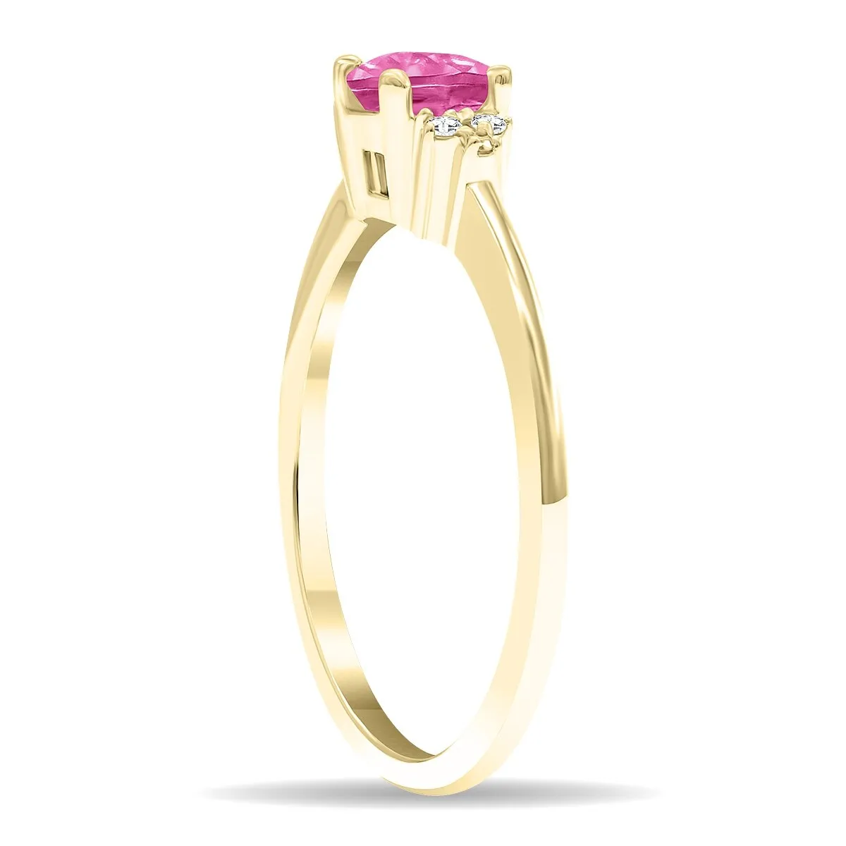 Women's Round Shaped Pink Topaz and Diamond Half Moon Ring in 10K Yellow Gold sold by Zulily product image thumbnail 3