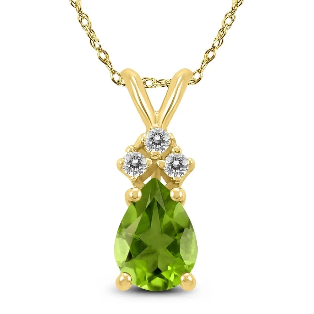 14K Yellow Gold 8x6MM Pear Peridot and Diamond Pendant sold by Zulily