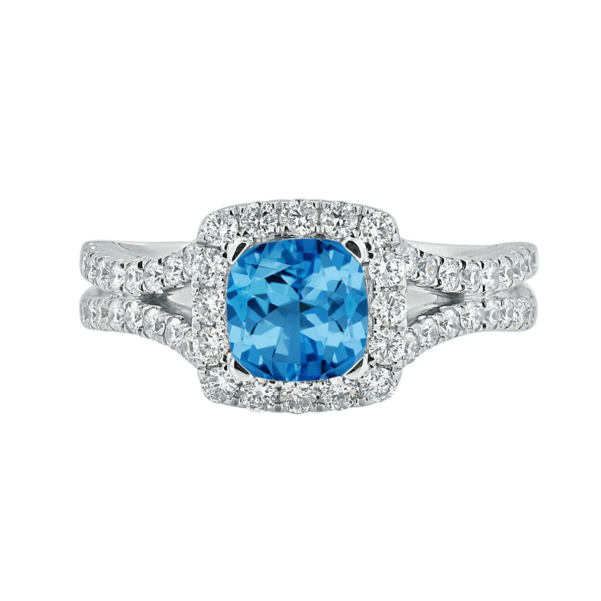 Auriya 9/10ct Cushion-cut Swiss Blue Topaz Halo Diamond Engagement Ring 5/8ctw 14k Gold sold by Zulily product image thumbnail 2