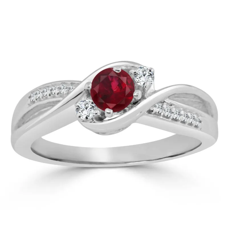 Auriya 2/5ct Red Ruby 1/10cttw 3-Stone Diamond Engagement Ring 14k Gold sold by Zulily