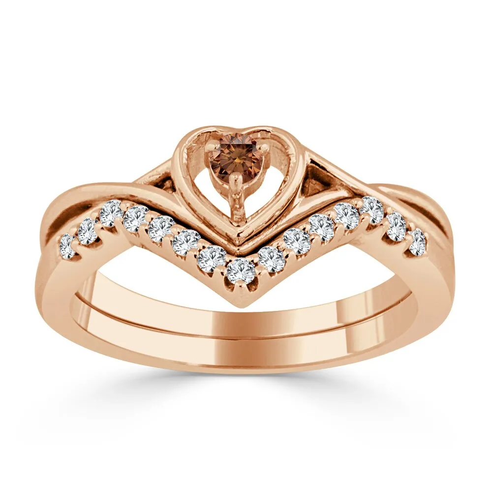Auriya 1/4ctw Heart Shape Brown Diamond Engagement Ring Set 14k Gold sold by Zulily product image thumbnail 3