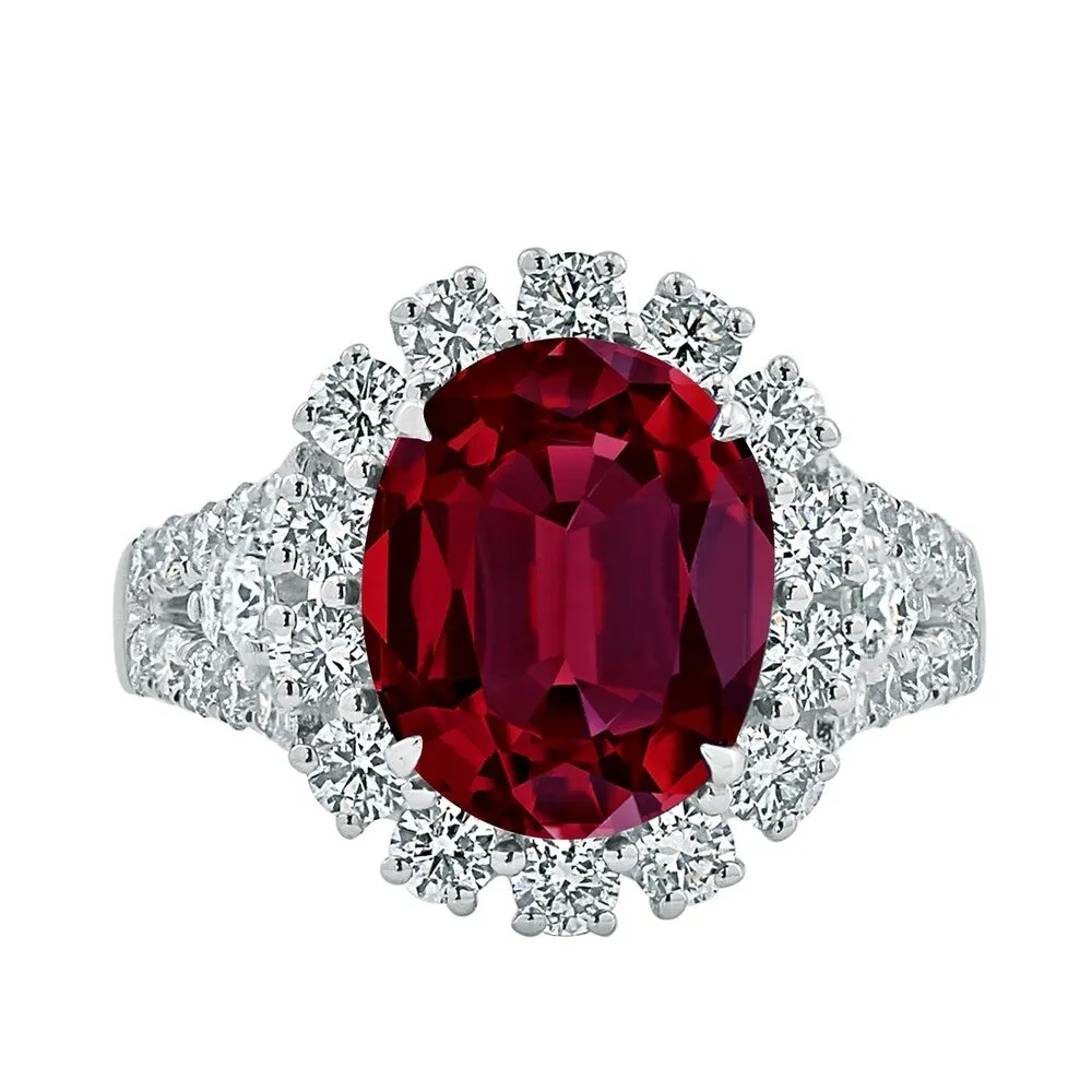 Auriya 4 7/8ct Oval-cut Red Ruby and Halo Diamond Ring 7/8ctw 18K Gold sold by Zulily product image thumbnail 2