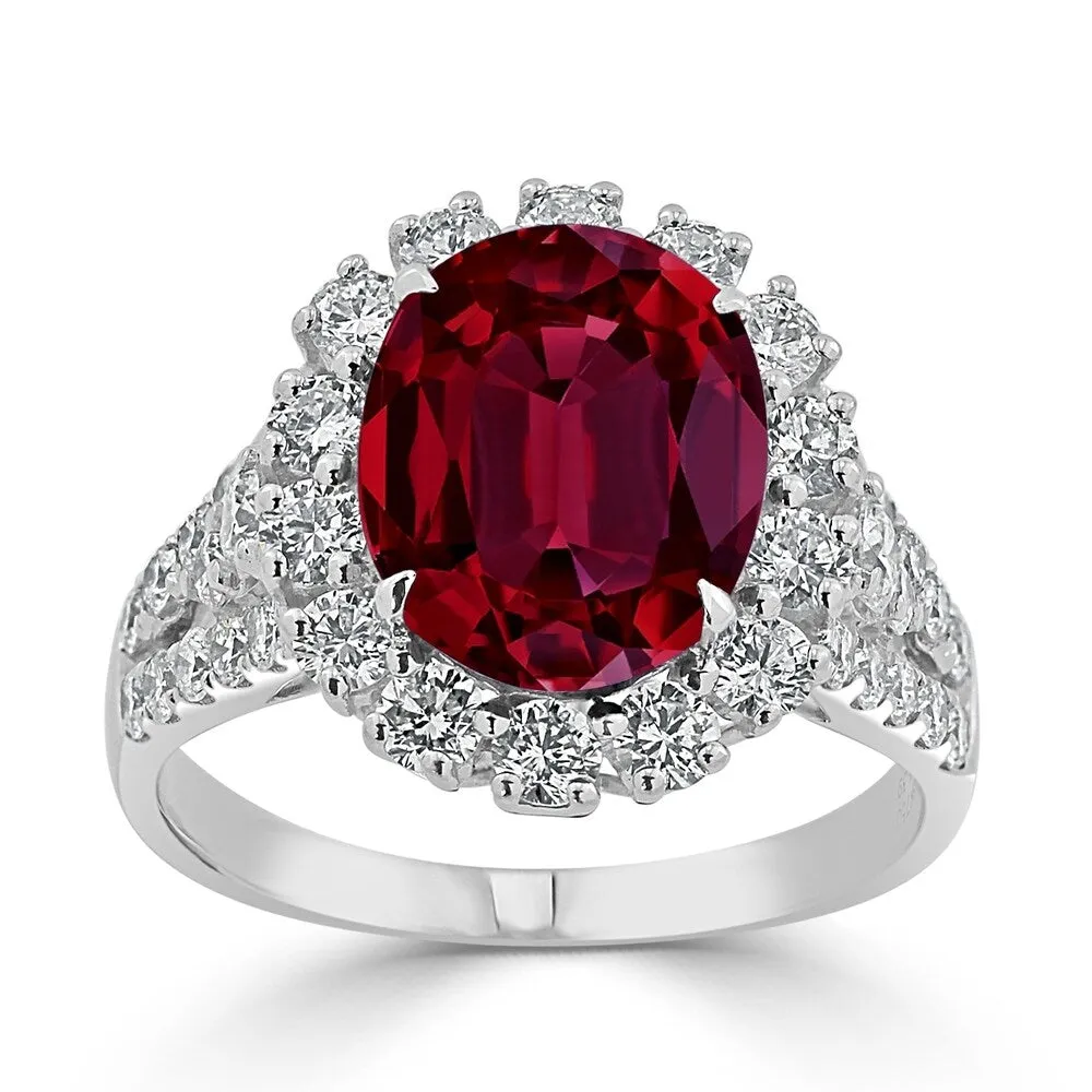 Auriya 4 7/8ct Oval-cut Red Ruby and Halo Diamond Ring 7/8ctw 18K Gold sold by Zulily