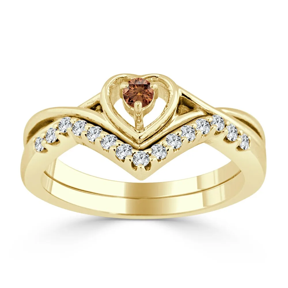 Auriya 1/4ctw Heart Shape Brown Diamond Engagement Ring Set 14k Gold sold by Zulily product image thumbnail 2