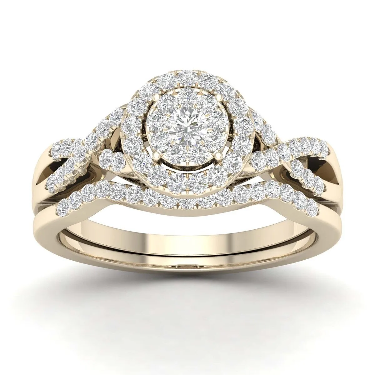 De Couer 10k Gold 3/8Ct TDW Diamond Halo Twist Shank Bridal Ring Set sold by Zulily product image thumbnail 5