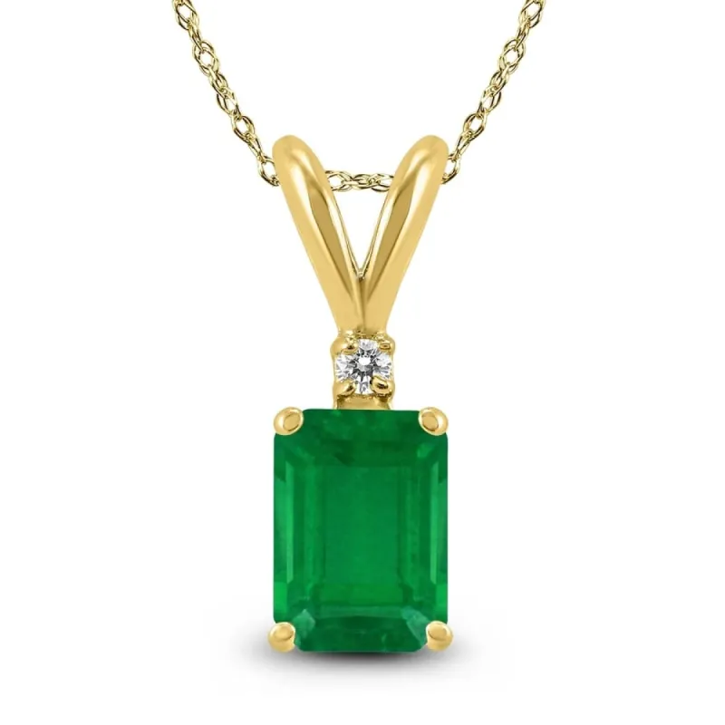 14K Yellow Gold 6x4MM Emerald Shaped Emerald and Diamond Pendant sold by Zulily