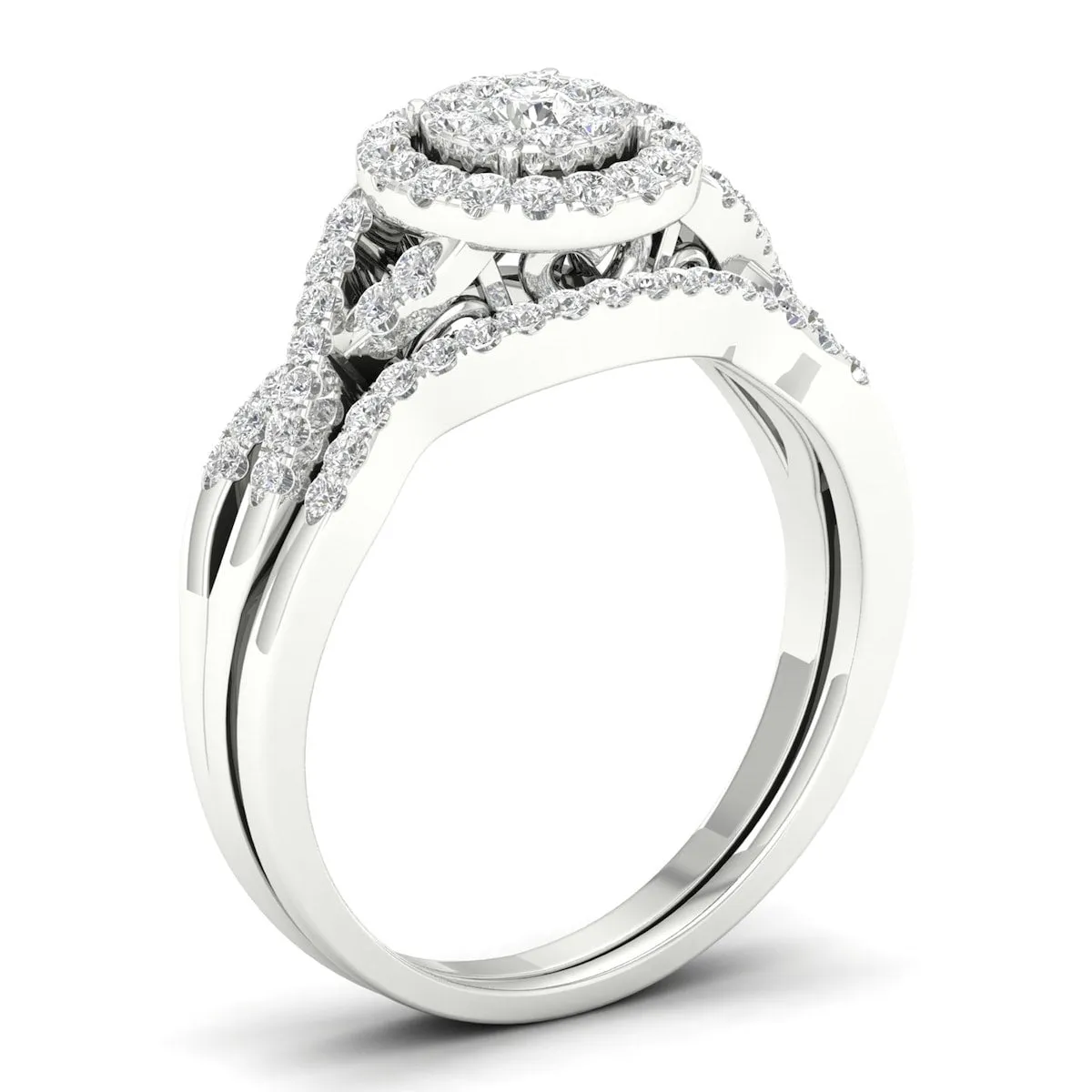 De Couer 10k Gold 3/8Ct TDW Diamond Halo Twist Shank Bridal Ring Set sold by Zulily product image thumbnail 2