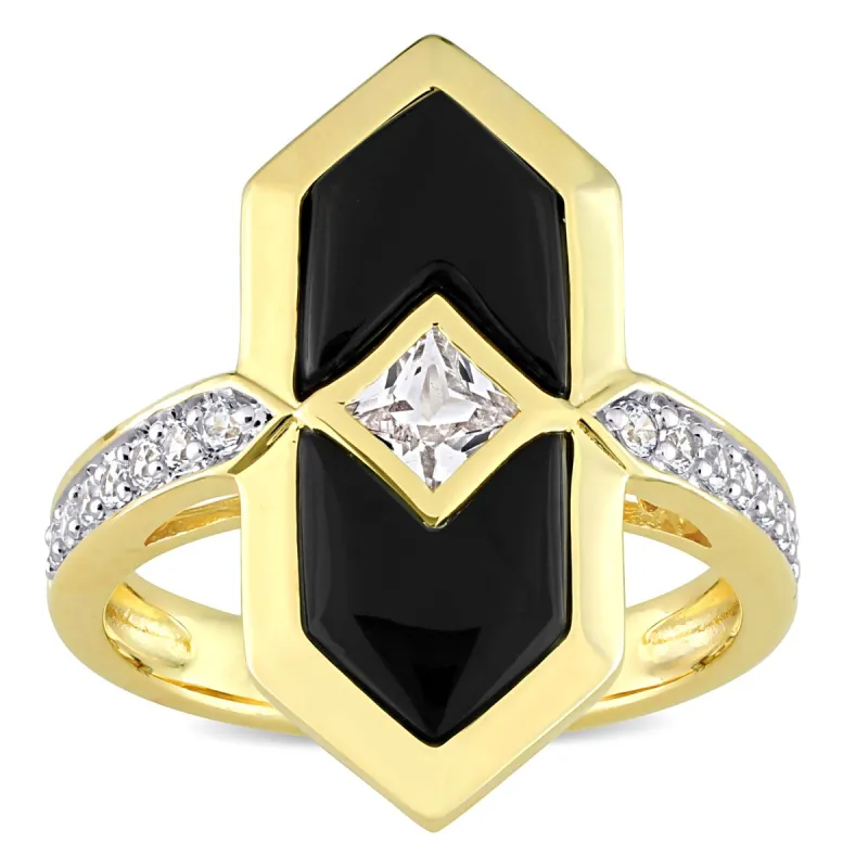Miadora 7.06 CT TGW Black Onyx Created White Sapphire Fashion Ring Yellow Silver sold by Zulily