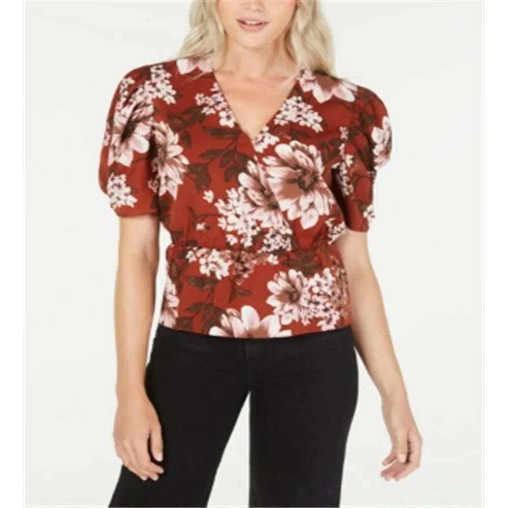 Leyden Women's Peplum Top Puff Sleeve Floral Brown Size X-Large sold by Zulily