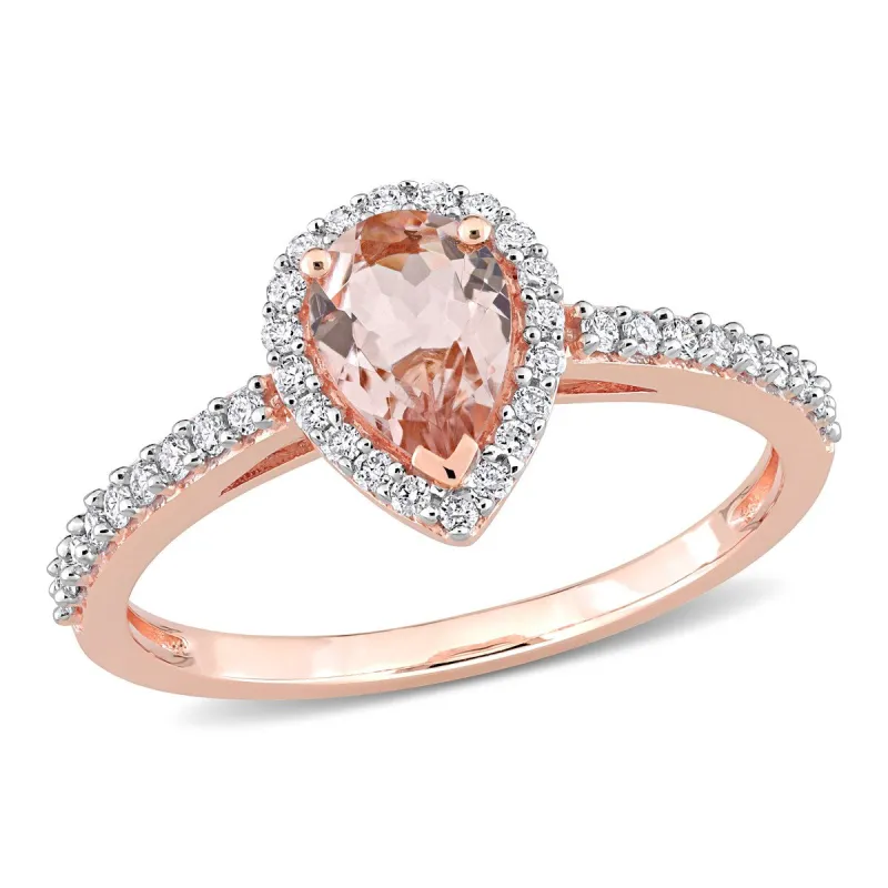 Miadora 10k Rose Gold Pear-cut Morganite and 1/4ct TDW Diamond Halo Teardrop Ring sold by Zulily