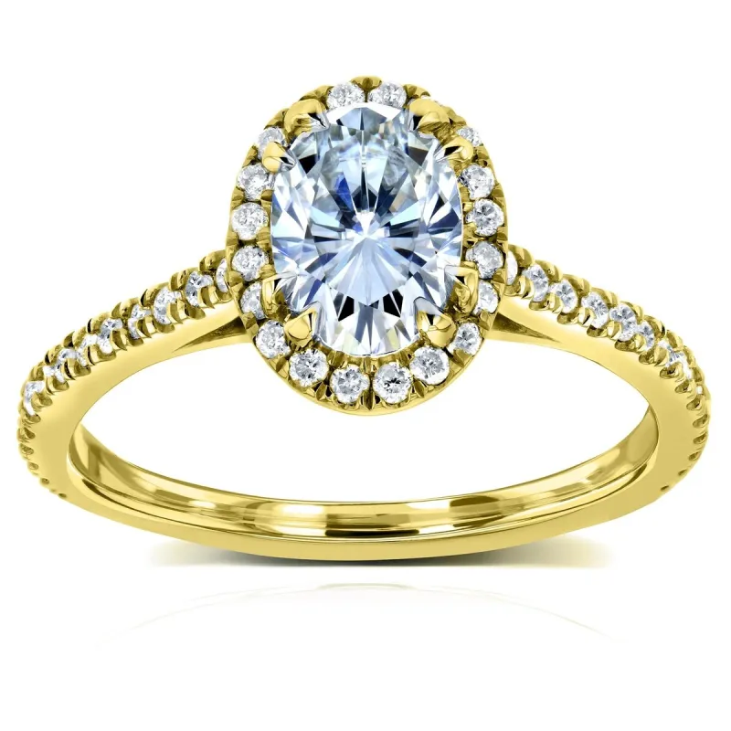 Annello by Kobelli 14k Yellow Gold 1 1/5ct TGW Oval Moissanite and Diamond Halo Delicate Engagement Ring sold by Zulily