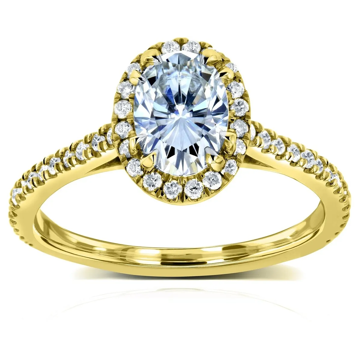 Annello by Kobelli 14k Yellow Gold 1 1/5ct TGW Oval Moissanite and Diamond Halo Delicate Engagement Ring sold by Zulily