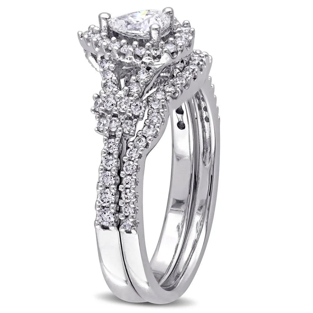Miadora 7/8ct TDW Pear and Round-Cut Diamond Halo Split Shank Bridal Ring Set in 14k White Goldado sold by Zulily product image thumbnail 2