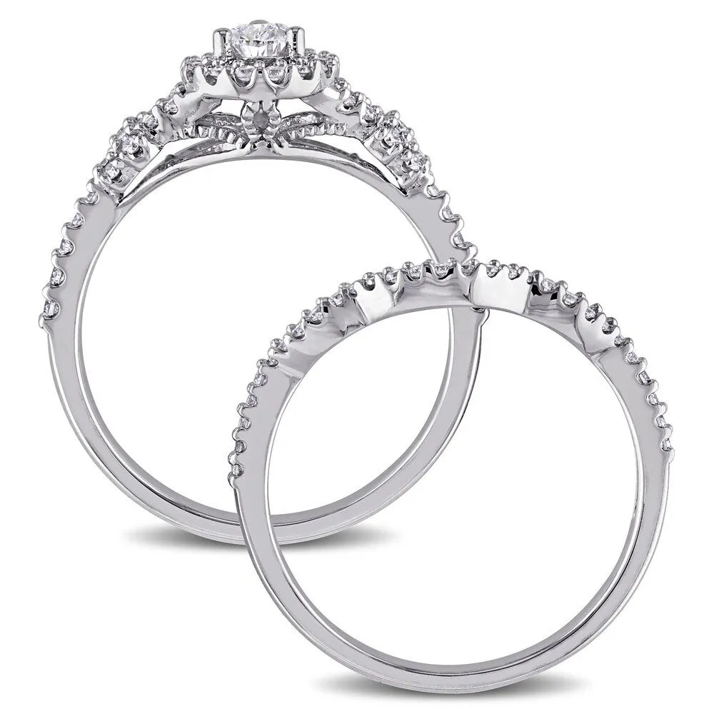 Miadora 7/8ct TDW Pear and Round-Cut Diamond Halo Split Shank Bridal Ring Set in 14k White Goldado sold by Zulily product image thumbnail 4