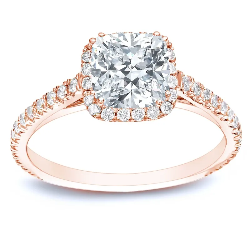 Auriya 14k Rose Gold 1 3/4ctw Cushion-cut Halo Diamond Engagement Ring Certified sold by Zulily