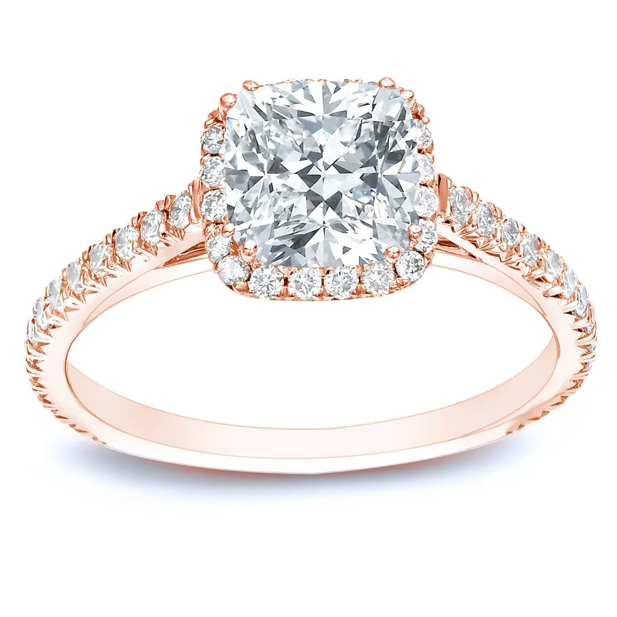 Auriya 14k Rose Gold 1 3/4ctw Cushion-cut Halo Diamond Engagement Ring Certified sold by Zulily