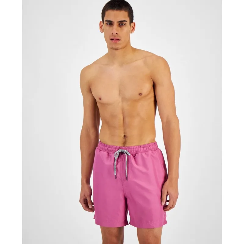 INC International Concepts Men's Regular Fit Quick Dry Solid 5 Swim Trunks Pink Size X-Large sold by Zulily