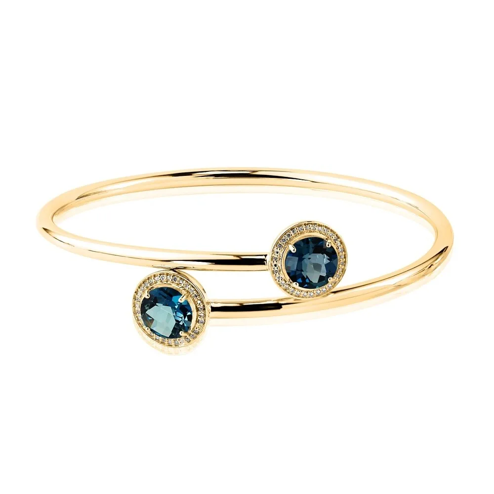 Auriya 4ct London Blue Topaz and Halo Diamond Bangle Bracelet Gold over Silver sold by Zulily product image thumbnail 2