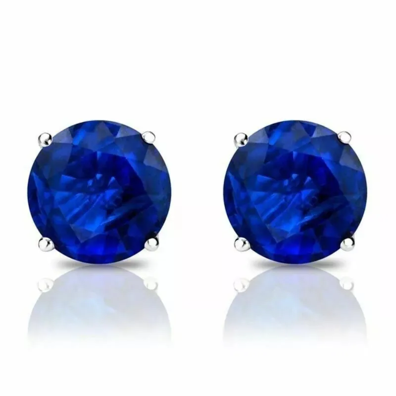 925 Sterling Silver Round Cut Sapphire Stud Earrings - Blue sold by Zulily