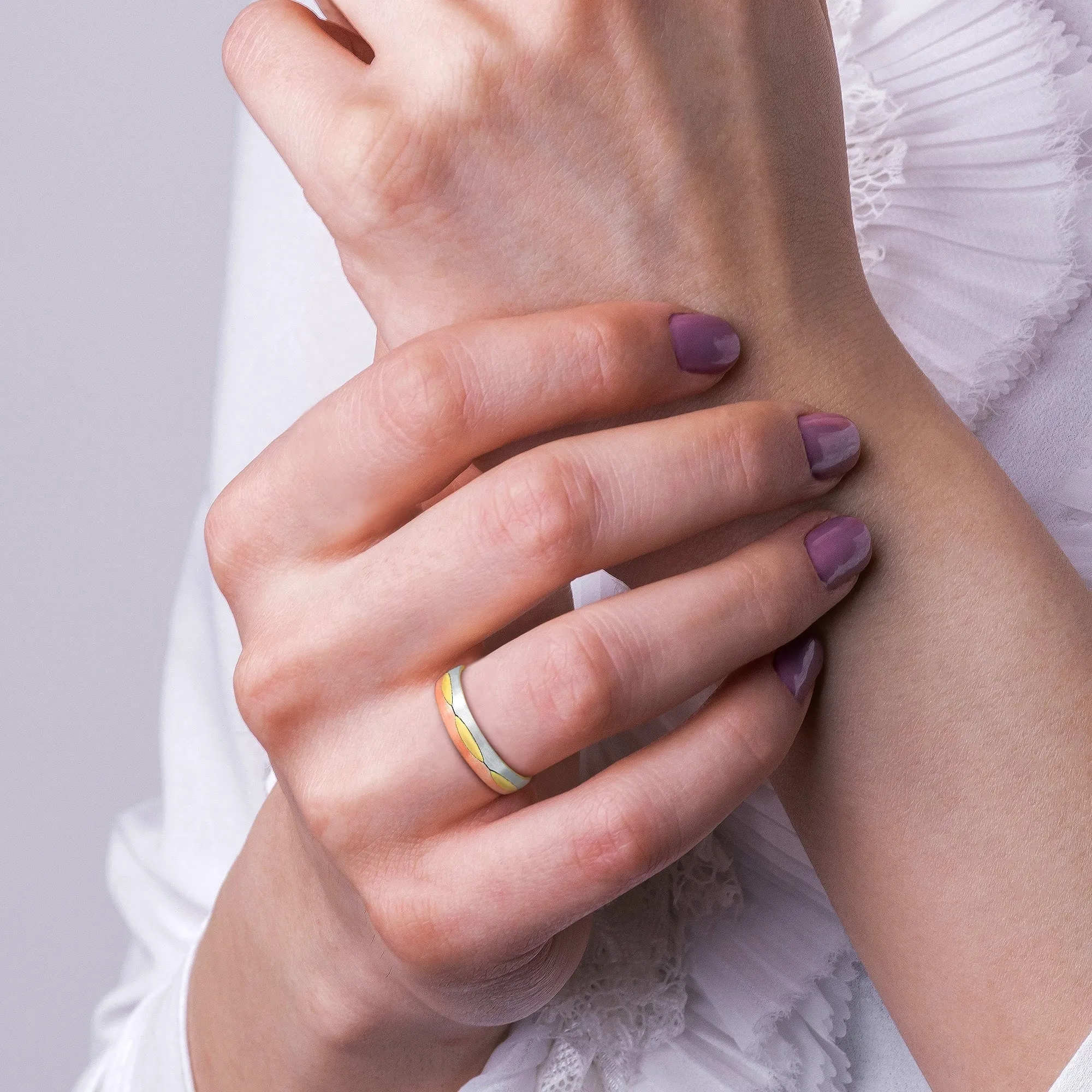 Miadora 5 mm Mens Marquise Design Satin Finish Wedding Band in 3-Tone 14k Gold sold by Zulily product image thumbnail 5