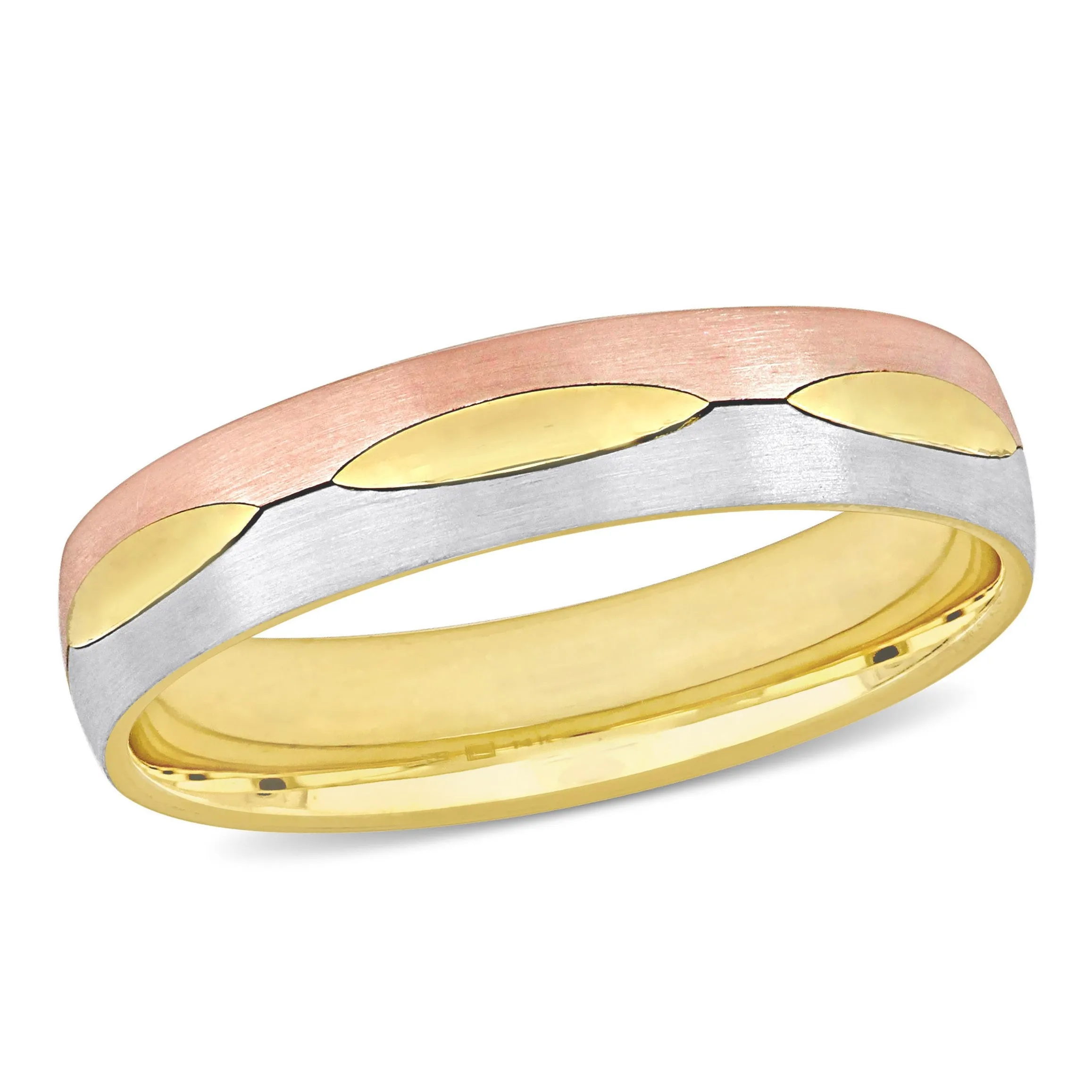 Miadora 5 mm Mens Marquise Design Satin Finish Wedding Band in 3-Tone 14k Gold sold by Zulily