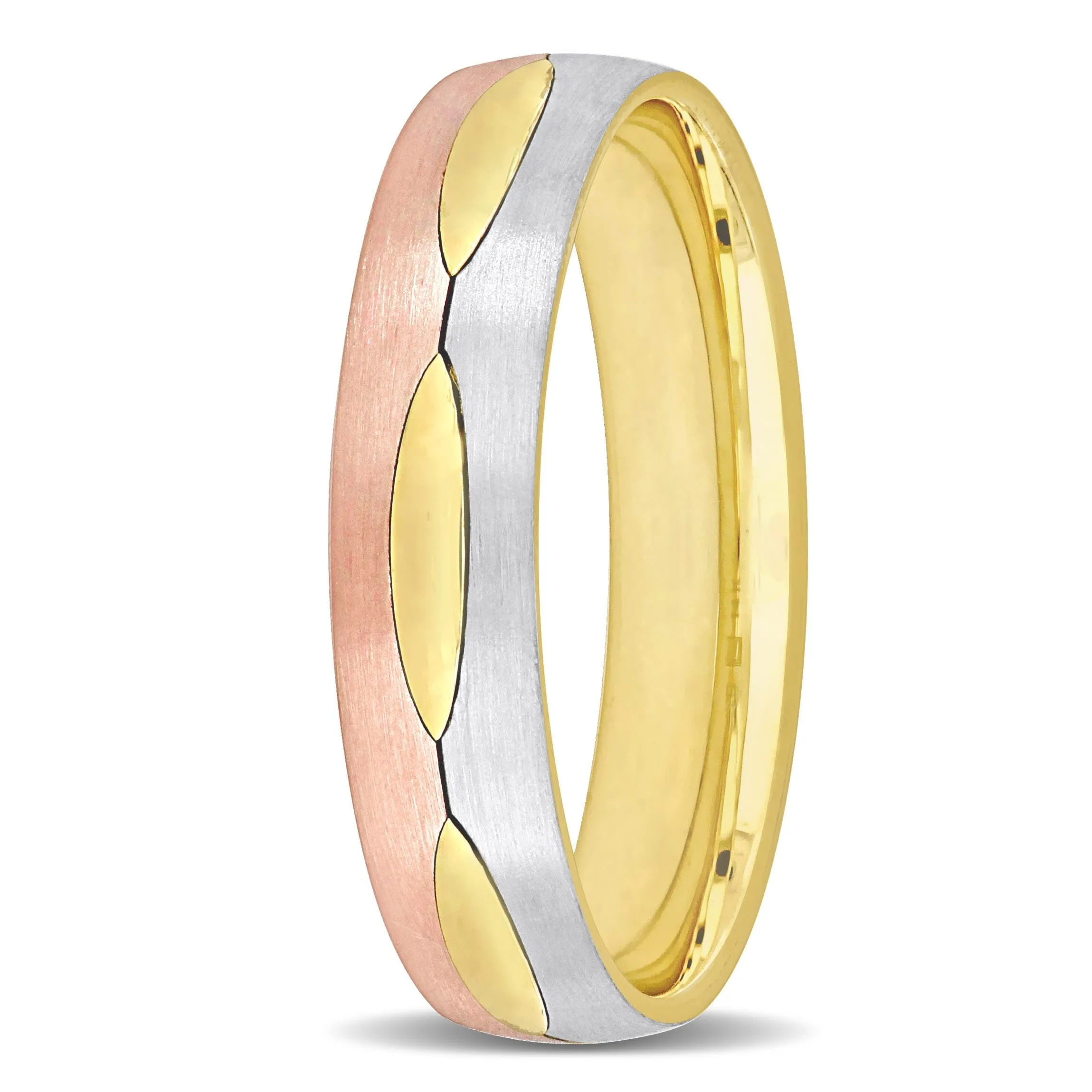 Miadora 5 mm Mens Marquise Design Satin Finish Wedding Band in 3-Tone 14k Gold sold by Zulily product image thumbnail 2