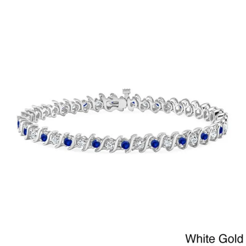 Auriya 2 1/2ct Blue Sapphire and 2 1/2ctw S-Link Diamond Tennis Bracelet 14k Gold sold by Zulily