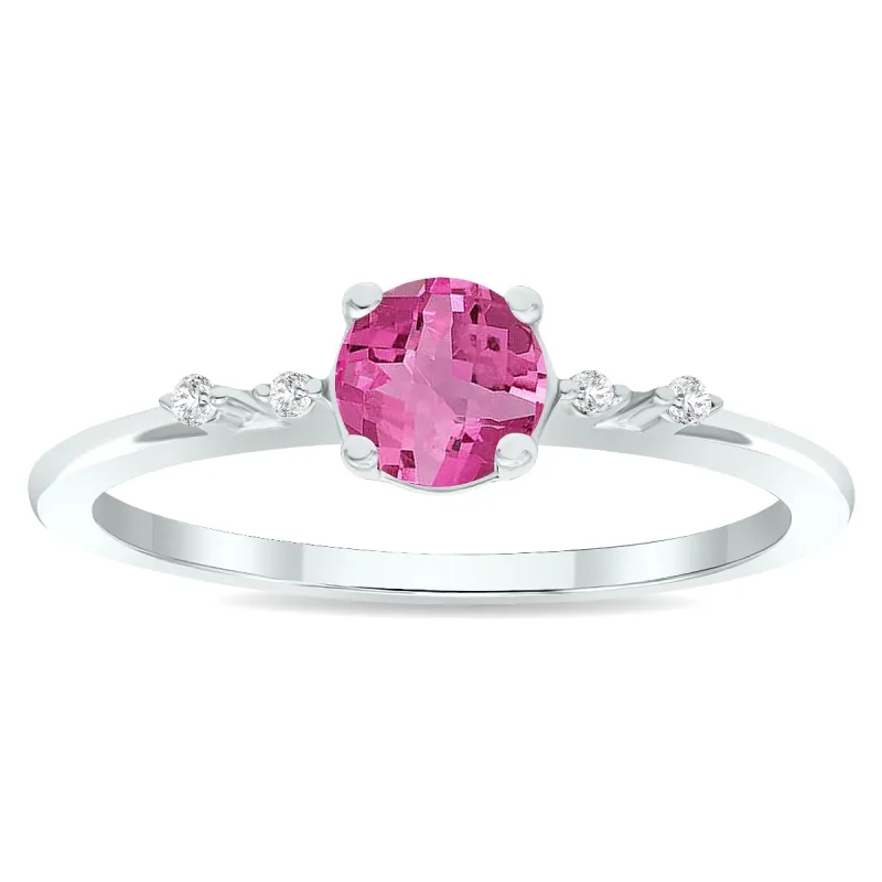 Women's Pink Topaz and Diamond Sparkle Ring in 10K White Gold sold by Zulily