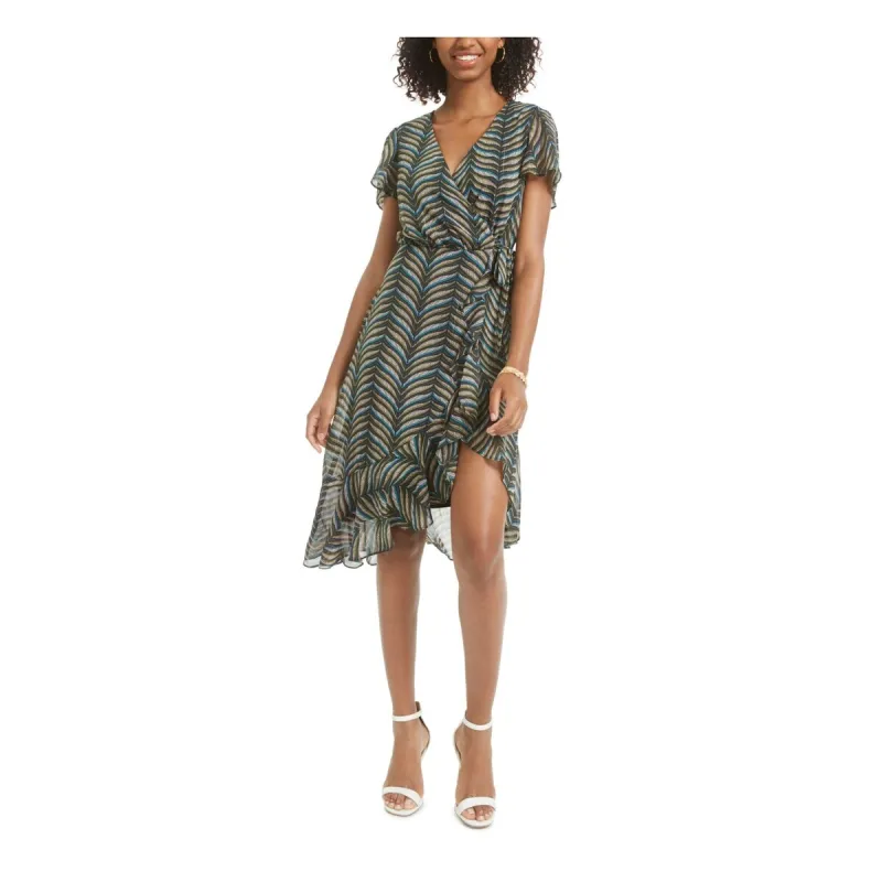 City Studios Women's Metallic Knee Wrap Dress Green Size 7 sold by Zulily