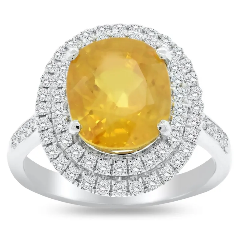 Auriya Platinum Certified 6 1/5ct Yellow Sapphire and 1/2ct TDW Round Diamonds Double Halo Engagement Ring sold by Zulily