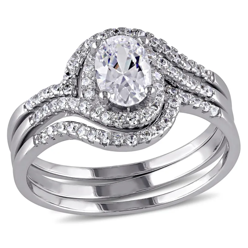 Miadora Halo Cubic Zirconia Swirl Bridal Set in Sterling Silver sold by Zulily
